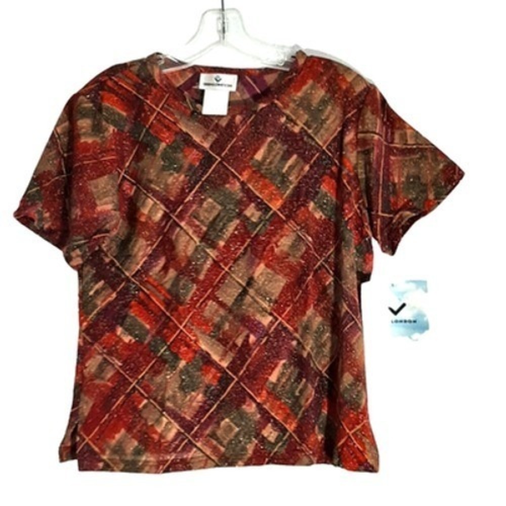 Erin‎ London womens top abstract w/ gold lame fiber Size Petite Medium New NOS